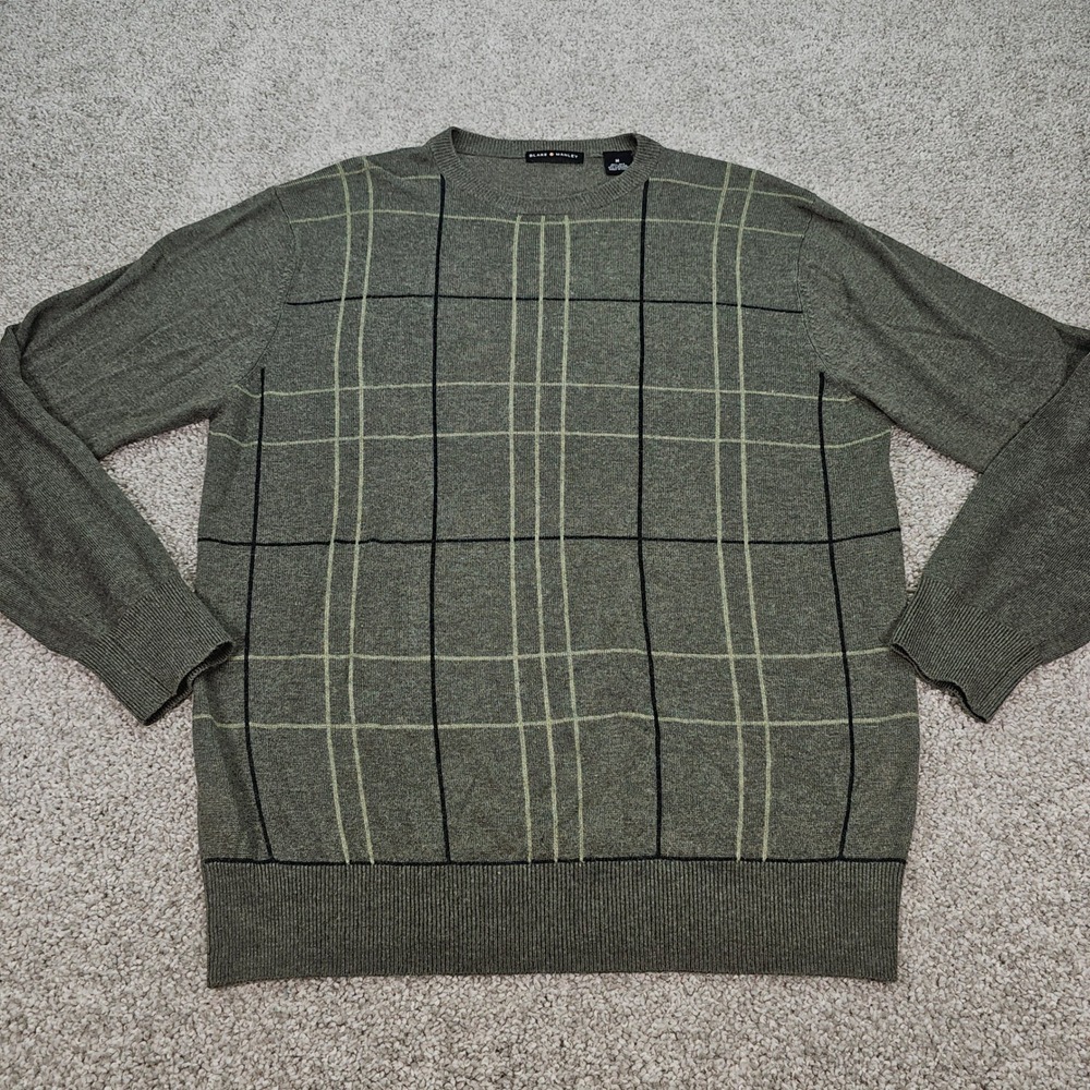 Blake Manley Mens M Silk Rayon Cashmere Blend Crew Neck Plaid Sweater Green